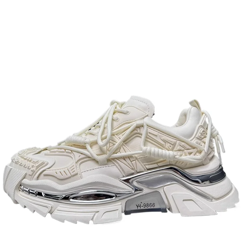 

European/American Mech Design Daddy Shoes for Men's Genuine Leather Thick Soled Height Increasing Shoes Sports and Leisure Shoes
