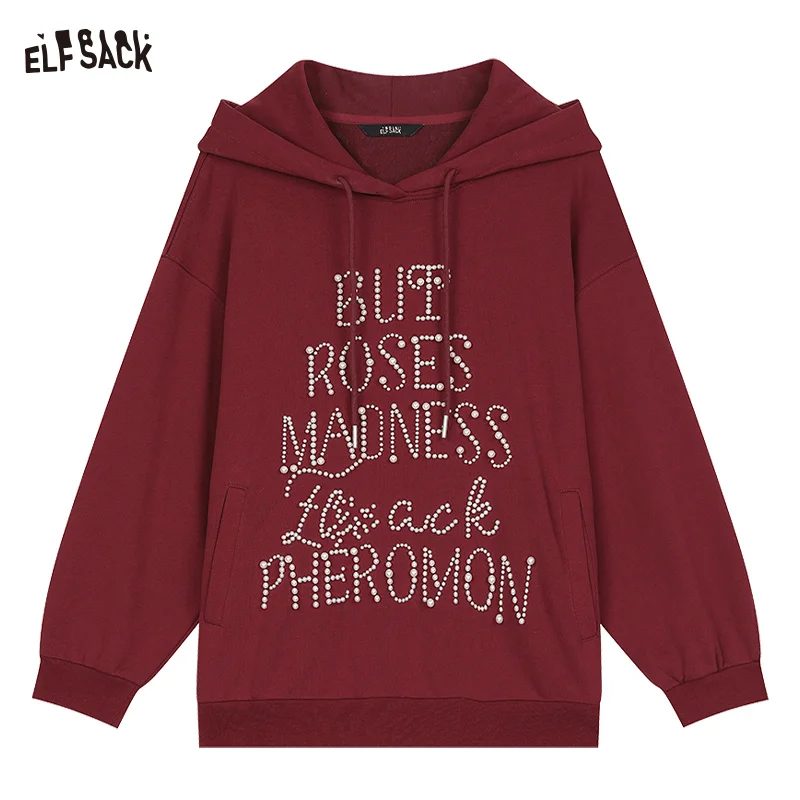 ELFSACK 2024 Autumn New Arrive American retro heavy-duty hooded sweatshirt for women, loose casual thin top