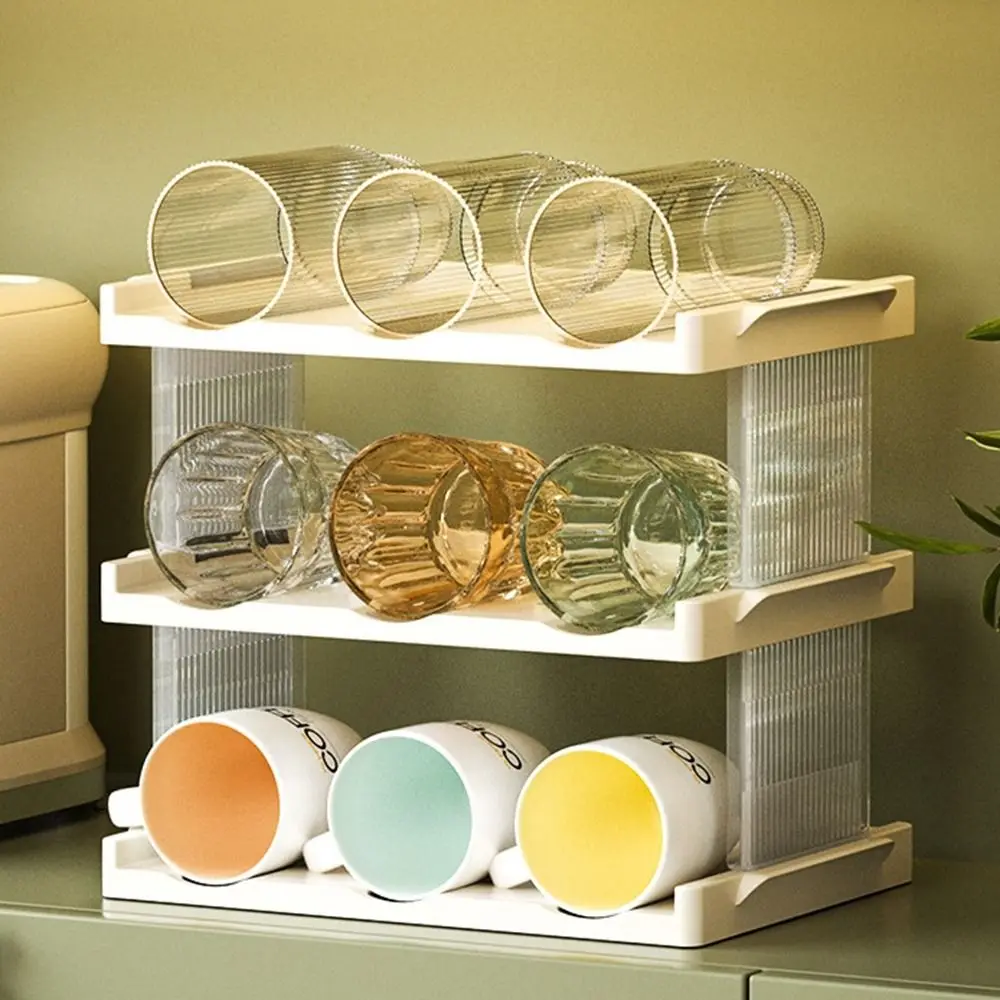 

Plastic Multi-Layer Water Cup Racks Dustproof Large Capacity Mug Storage Rack Saving Space Stackable Red Wine Display Rack