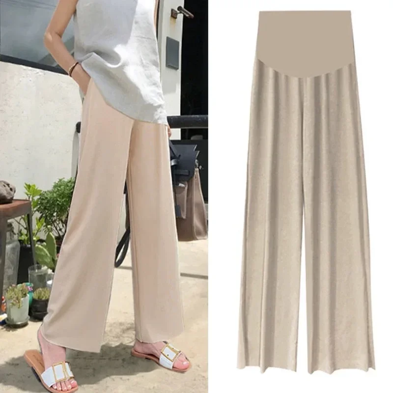 Maternity Pants Summer Maternity Ice Silk Pants Summer Maternity Wear Wide-leg Pants Thin Outer Wear Loose Pleated Pants