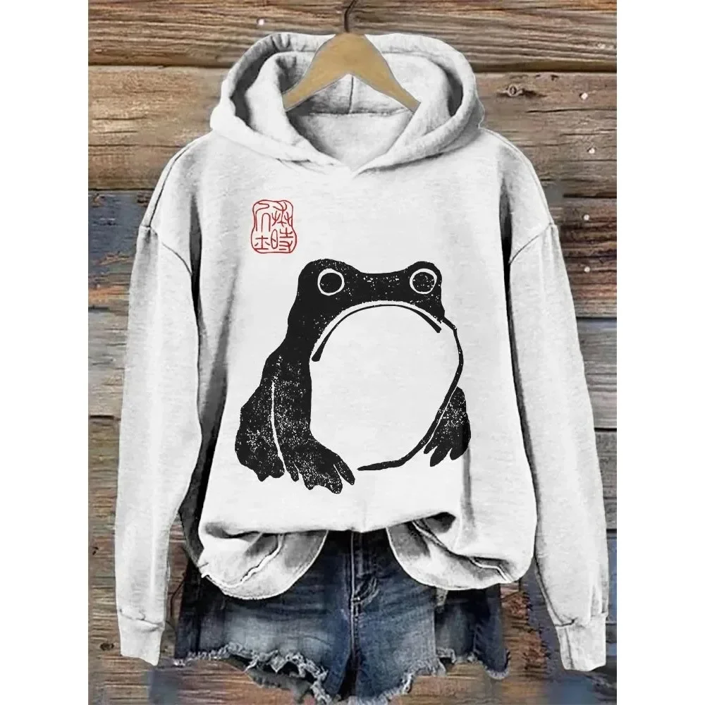 

Japanese Style Koi Art Print Casual Long Sleeve Hoodie Harajuku Retro Frog Hoodies Oversized Casual Pullovers Sports Outfits Top