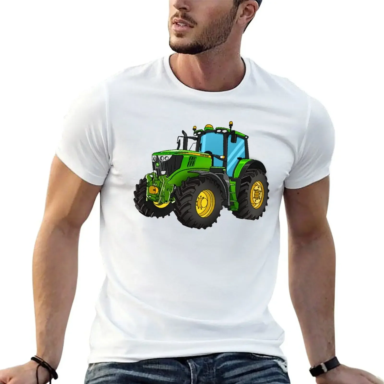 Tractor Green Tractor Drawing T-Shirt quick drying Short sleeve tee blanks oversized graphic tee mens graphic t-shirts