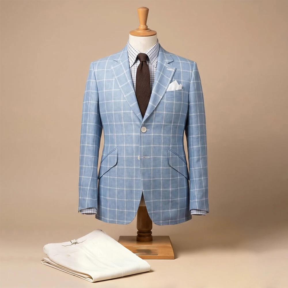 

Elegant Men's Suits 2026 Check Pattern Blazer Fashion Single Breasted Notch Lapel Slim Fit 2 Piece Jacket Pants Outfits