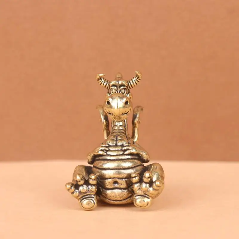 Vintage Messing Molliger Drache Miniatur-Statue Glücksbringer Dekorative Figuren Heimdekoration Ornamente Kunsthandwerk – Detail 3
