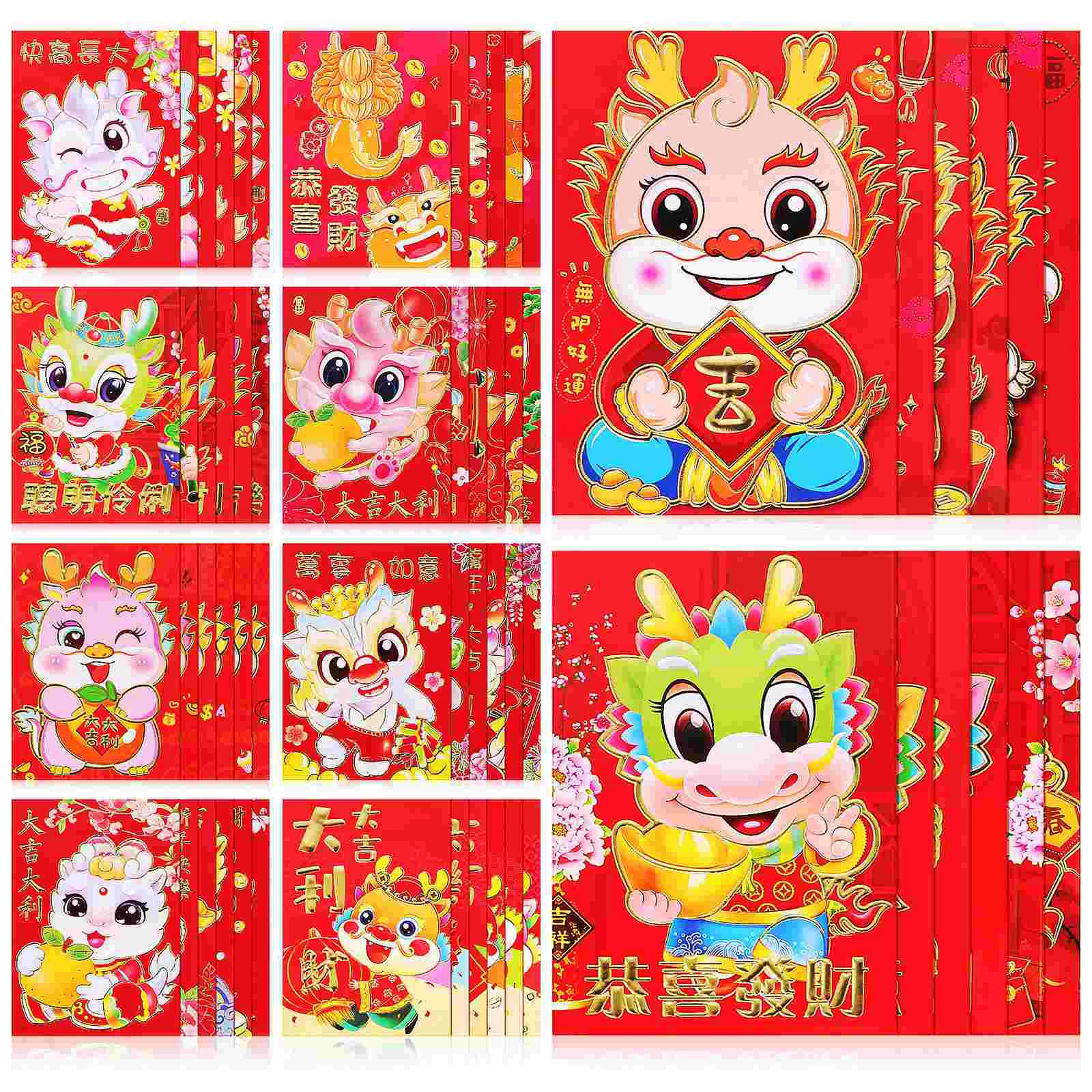 

60 Pcs 60th Year Dragon Red Envelope Hongbao Pocket Coated Paper Traditional Chinese