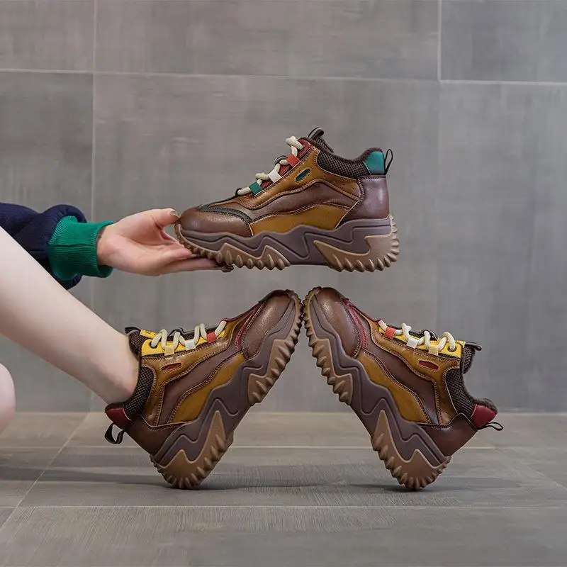 

Casual Cotton Shoes Thick Bottom High Help Color Block Leather Inner Heightening Thin Strap Mules round Toe Slip-On Heels