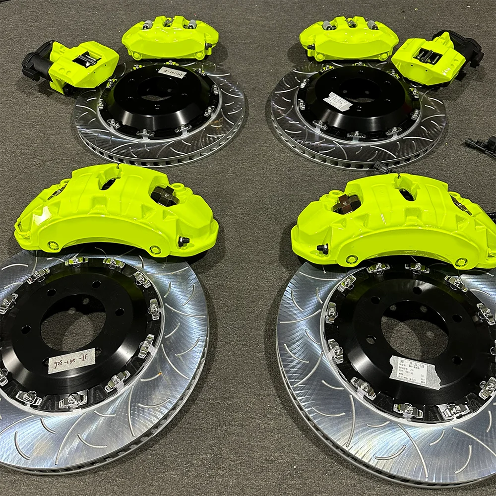 Racing Brake Caliper Kit Auto Tuning Brake System 20Z 6 Piston Drilled Slotted Disc Brake Pads Custom Fit Neon Yellow 3-Year