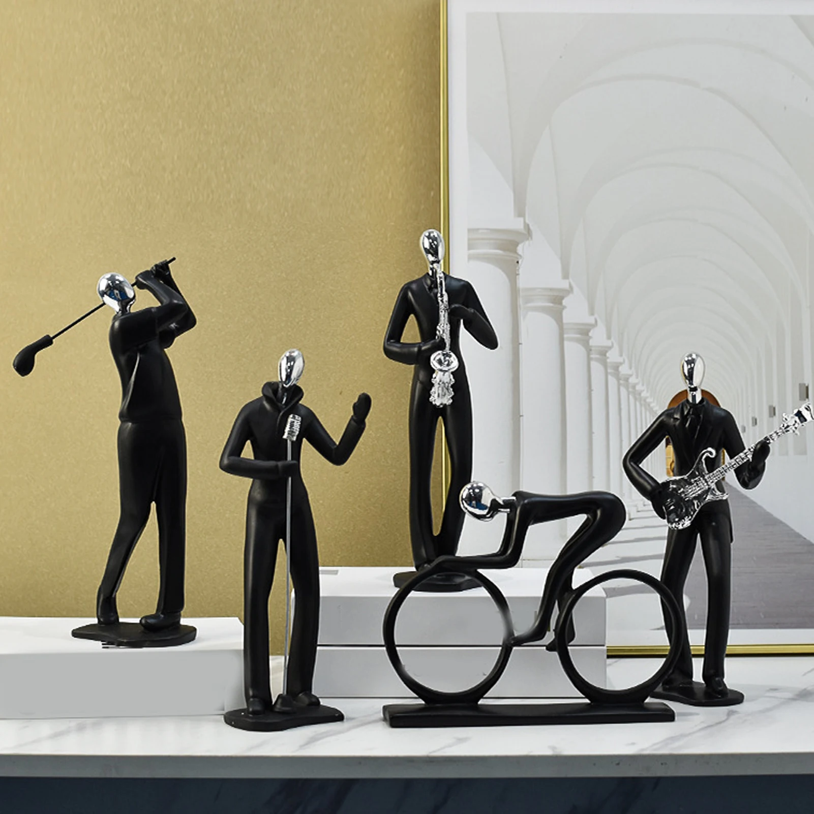 

Resin Musician Figurines Abstract Sports Men Figures Decorative Sculpture Ornament For Desktop Living Room