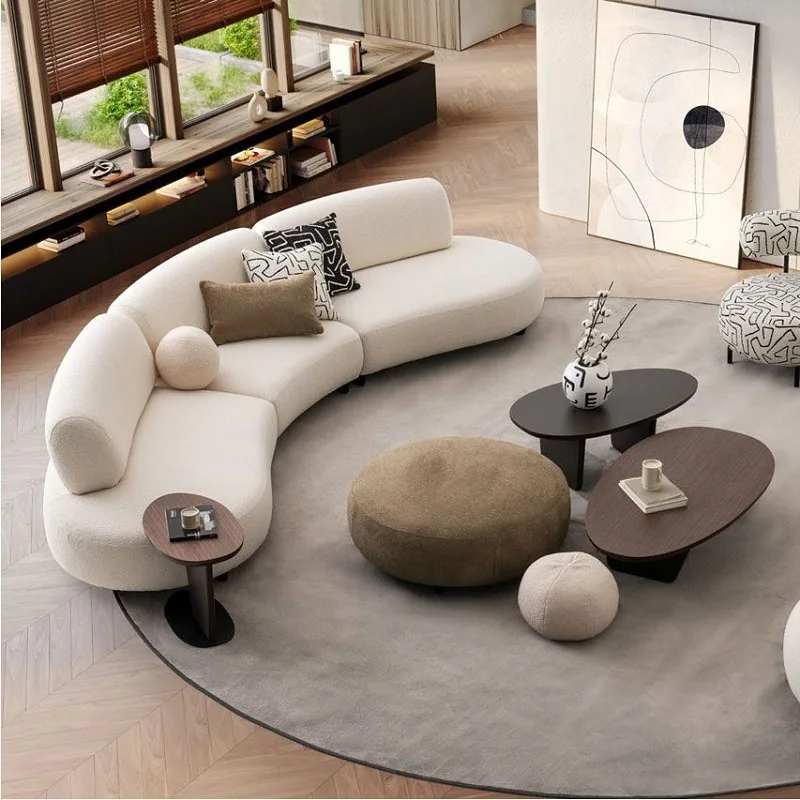 

Nordic light luxury curved sofa minimalist hall reception leather sofa irregular corner household semi-circular latex