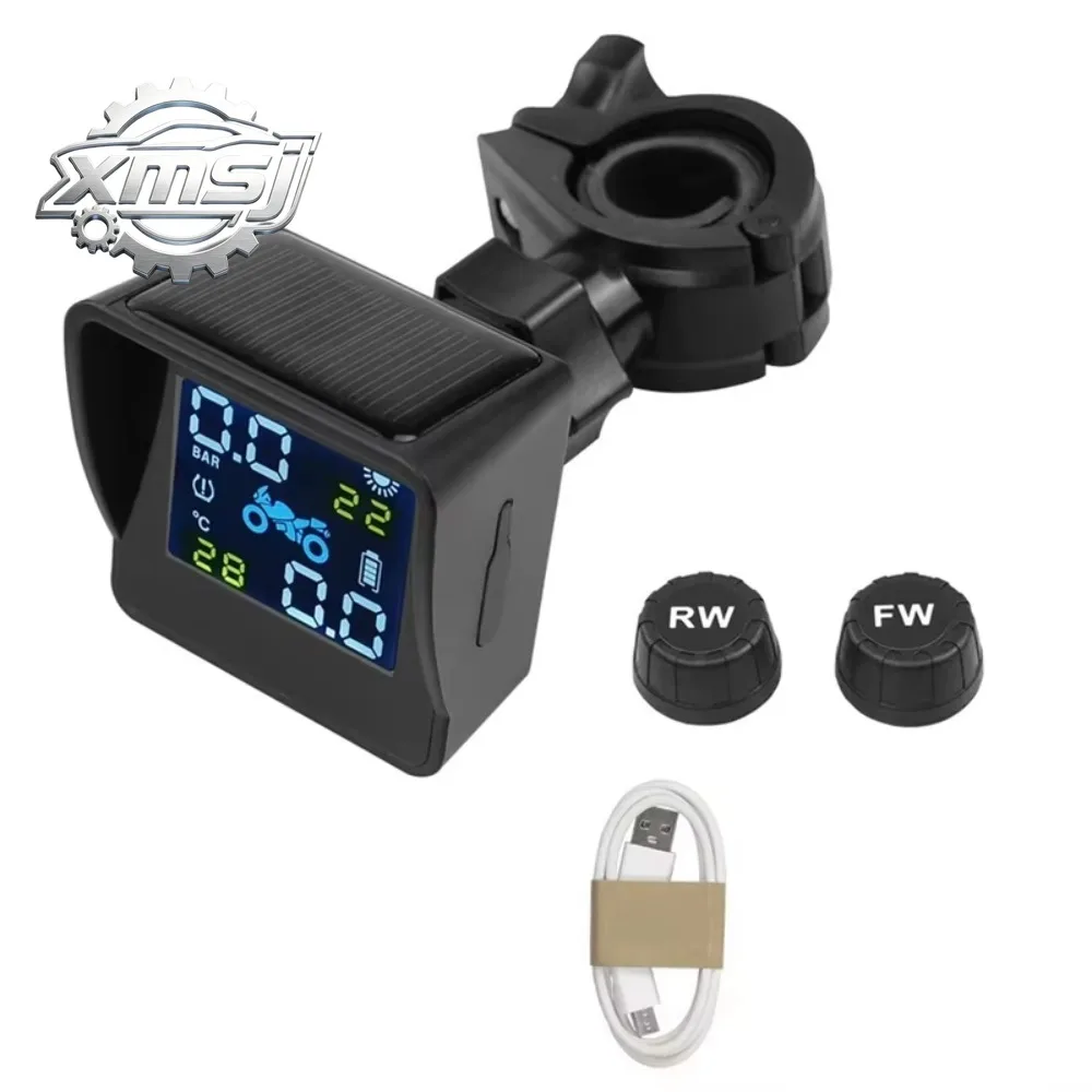 Sistema  monitoreo  temperatura y presión  neumáticos Solar para motocicleta, Kit  Sensor TPMS, carga USB para presión  neumátic
