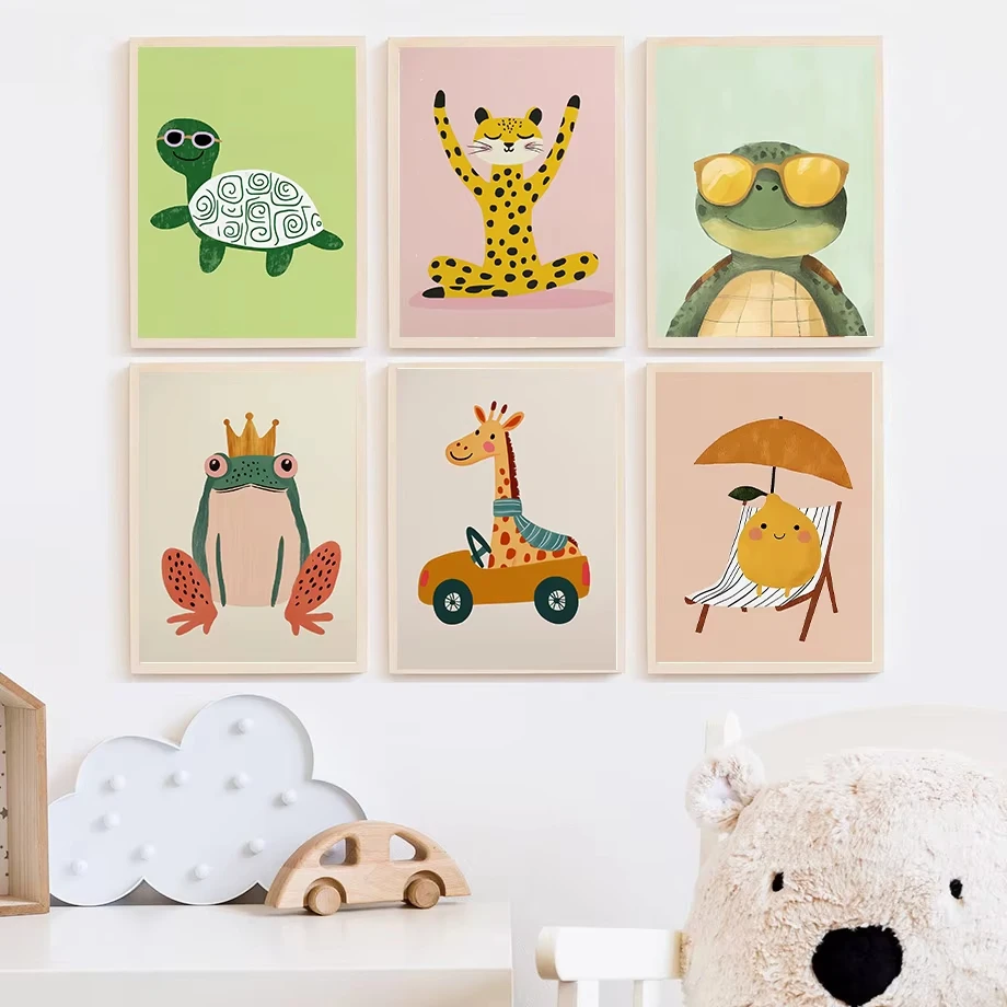 Cute Turtle Scooter Dinosaur Yoga Leopard Interesting Animals Fashion Wall Art Canvas Painting Nordic Poster Children's Room