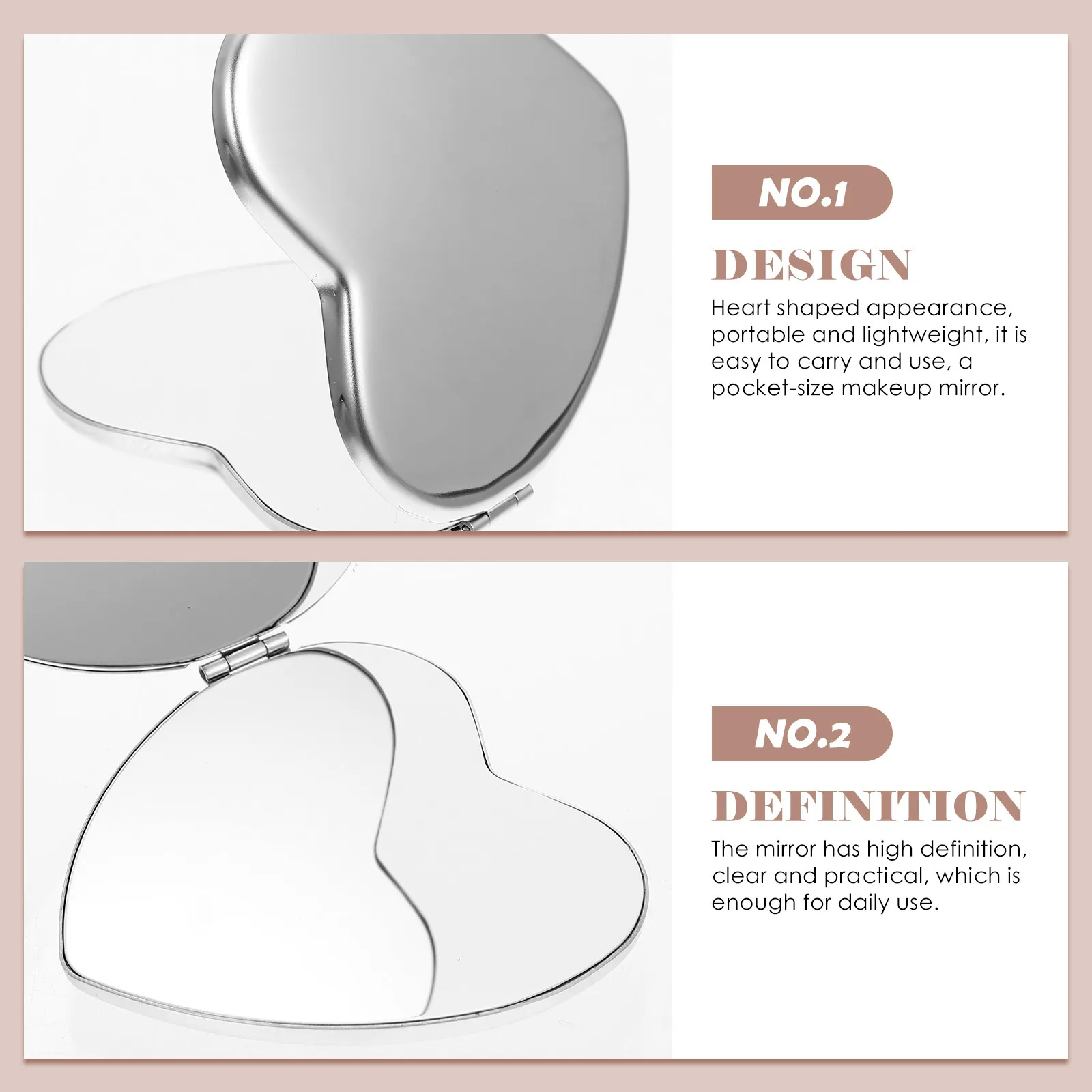 Small Heart Double-Sided Folding Compact Mirror HD Clear Reflective Surface for Daily Makeup
