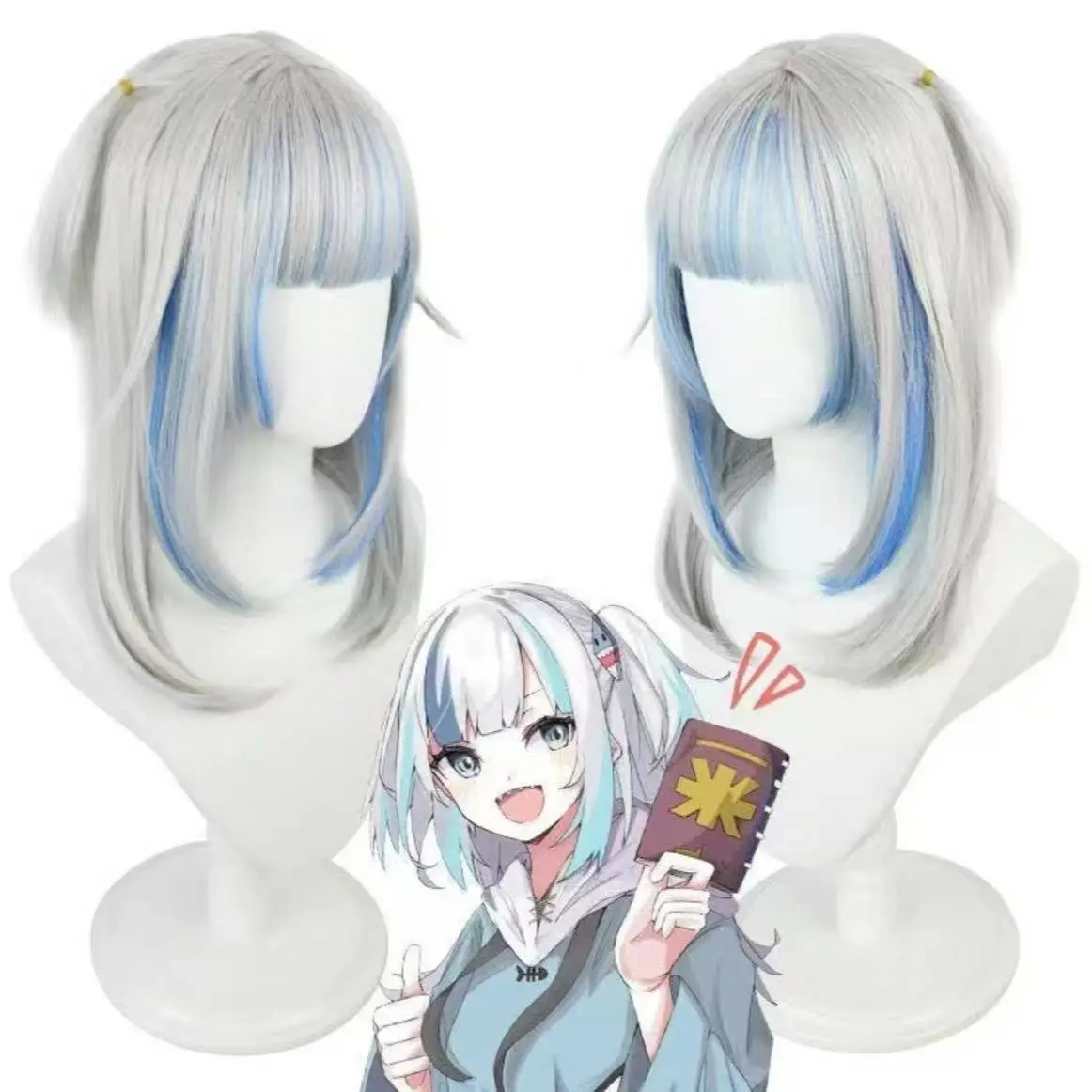 Peruka do cosplayu Hololive Gawr Gura |   Włosy Rekinki Gotowe do Zdjęć dla Kostiumu Vtuberki