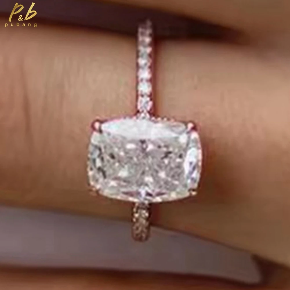 

PuBang Fine Jewelry VVS1 3EX D Цвет Муассанит Обручальные Кольца 4,5 Карата Подушка Огранка 18 К Настоящее Золото для Женщин Свадьба С ГРА
