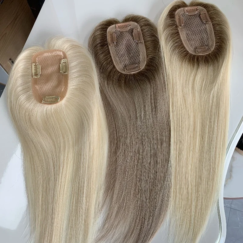 

2025 Best Selling European Remy Human Hair Hand Tied Mono Base Mini Wigs Human Hair Silk Base Topper Cover Grey