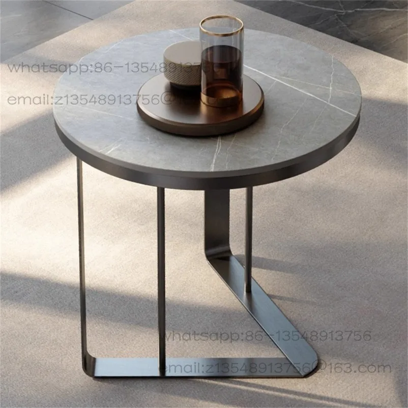 Italian Light Luxury Rock Slab Edge Few Stainless Steel Internet Celebrity Living Room Modern Sofa Creative Round Edge Few
