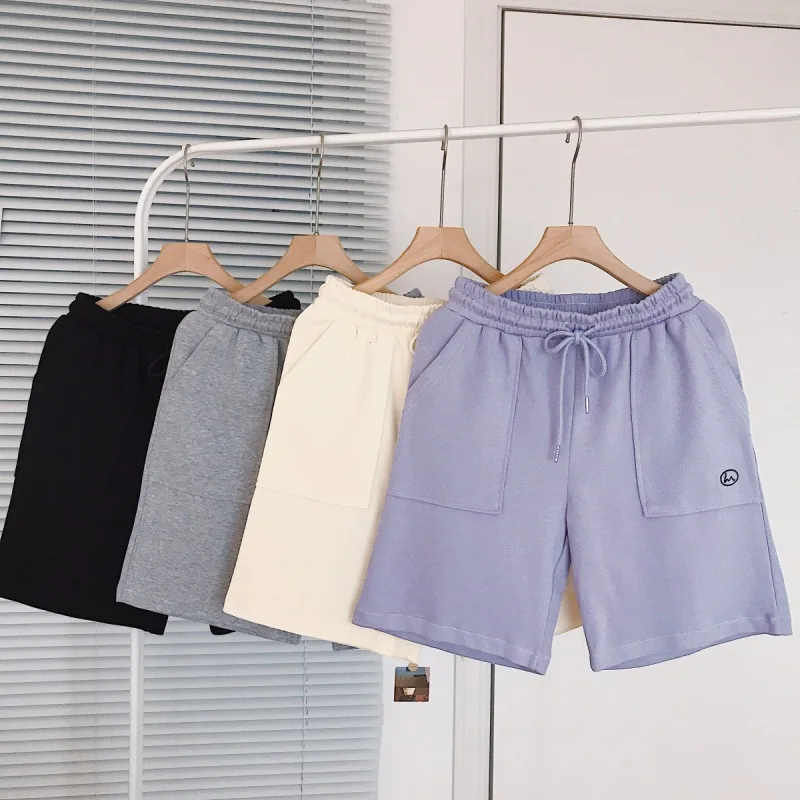 Pantalones cortos de calle para mujer, Shorts elásticos de cintura alta con bordado de pierna ancha, estilo Harajuku coreano para Fitness y verano