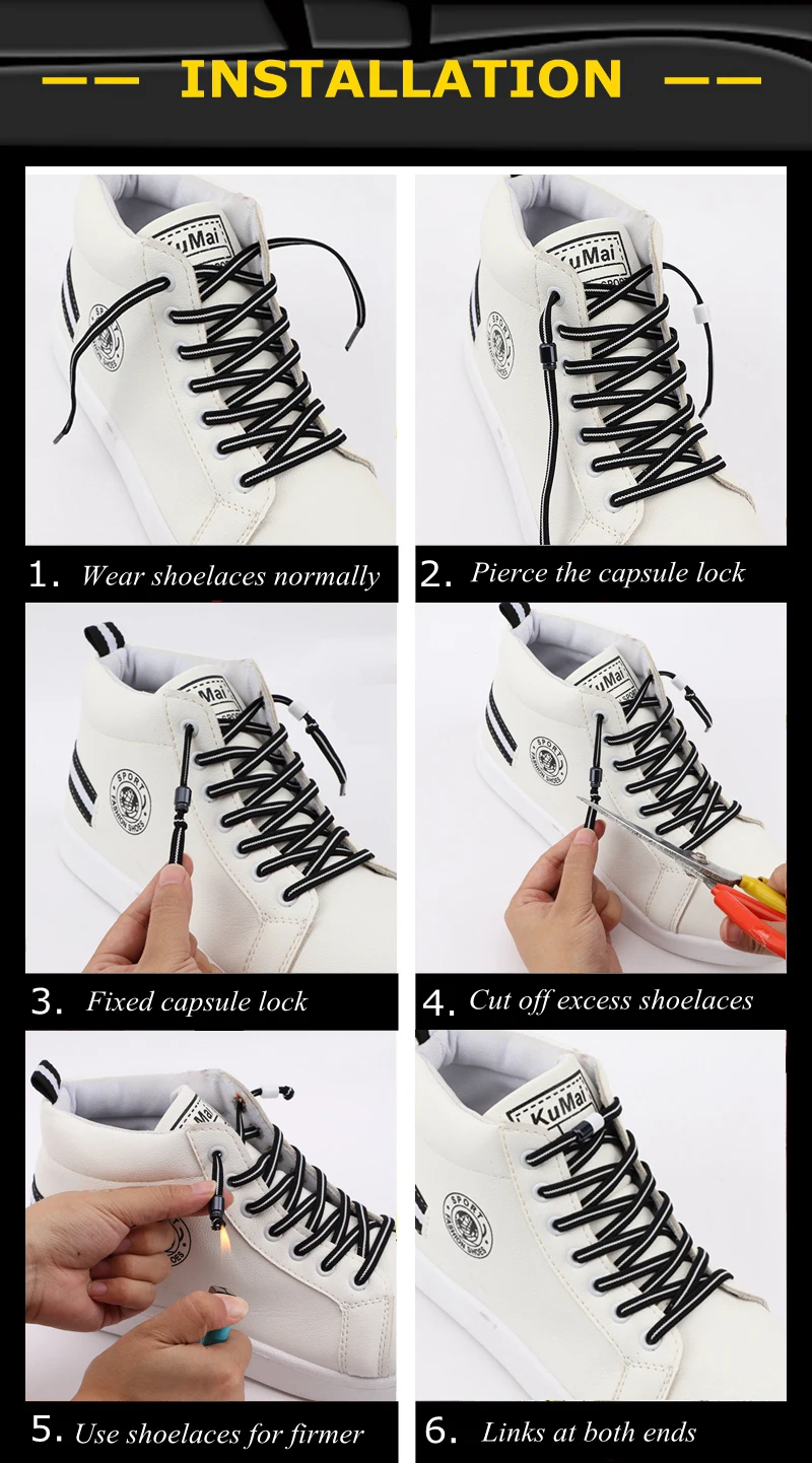 1 Paar bunte elastische Schnürsenkel ohne Krawatte mit Metallverschluss für Turnschuhe. Schnell anzuziehen und ab. Lazy Shoe Lace, rundes Design – Detail 7