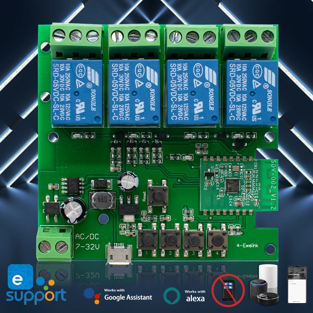 

4-канальный Ewelink Wi-Fi умный переключатель релейный модуль реле домашней автоматизации USB 5 В, AC/DC 7-32 В 85-250 В приемник для приложения EWELINK