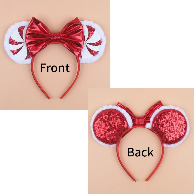 2023 Disney Christmas Mickey Ears Headband For Girls Sequins Bow Festivall Party Hairband DIY Hair Accessories