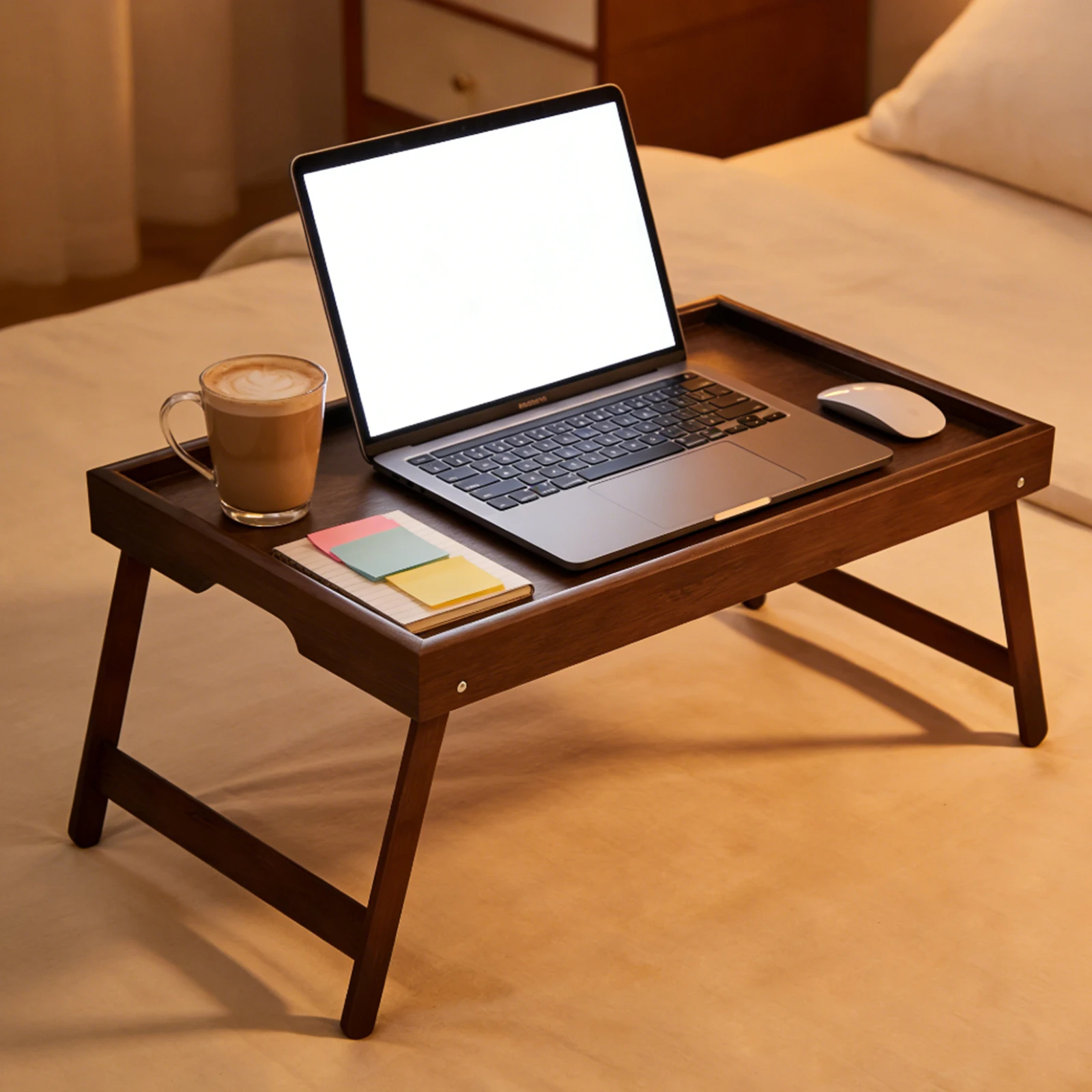 

Bamboo Bed Tray Table with Foldable Legs Laptop Desk Snack Tray (Dark Brown)