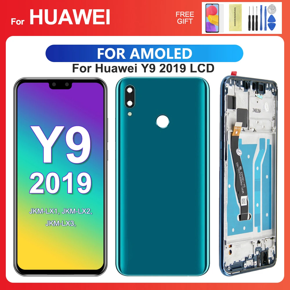 لهواوي Y9 2019 6.5 ''ل AMOLED استمتع 9 Plus JKM-LX1 LX2 LX3 AL00 شاشة الكريستال السائل مجموعة المحولات الرقمية لشاشة تعمل بلمس استبدال