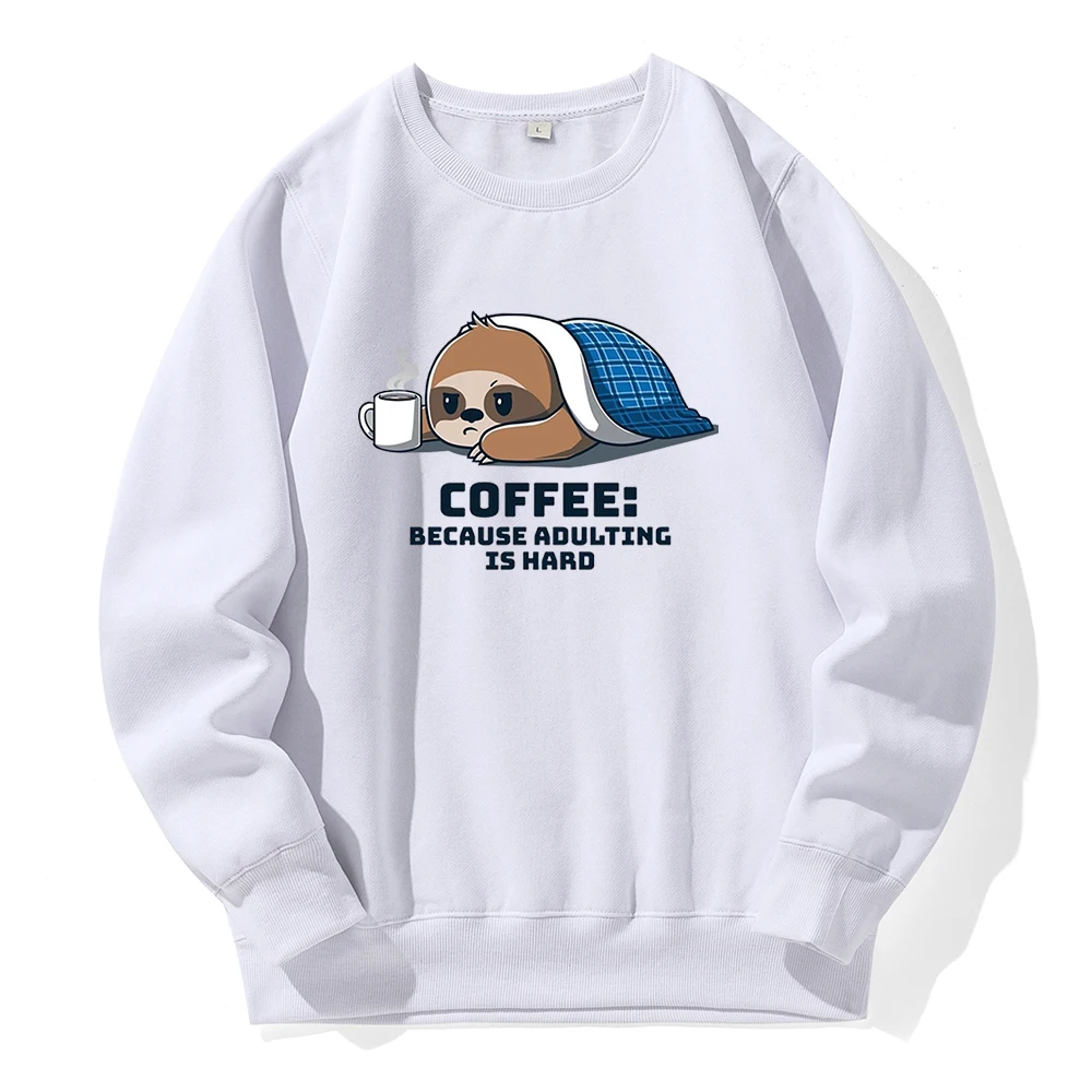 

Coffee Because Adulting Is Hard Cute Sloth Hooded Men Loose Oversized Hoody Basic Aesthetic Sweatshirts O-Neck Fleece Hoodies