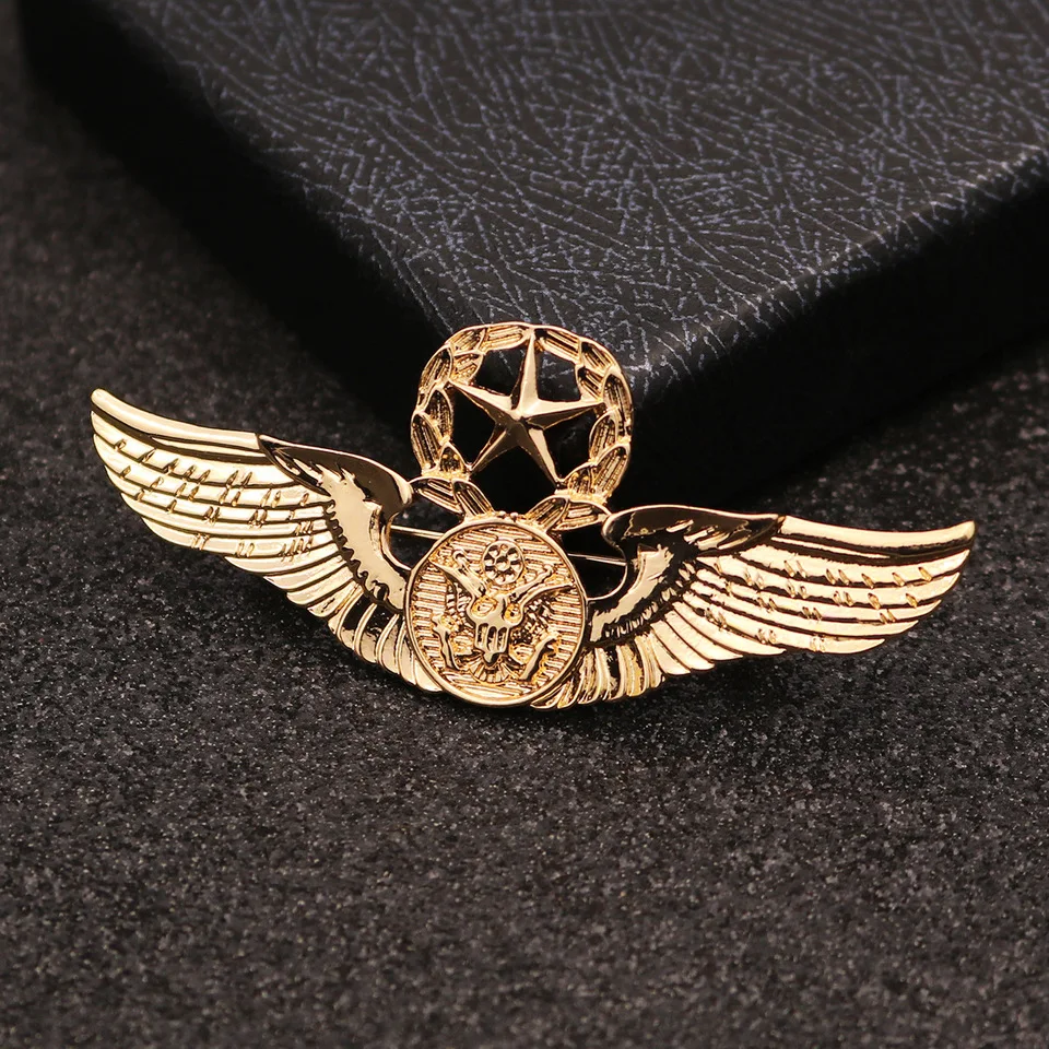Glod Silver Color Metal Fashion Retro Eagle Hawk Brooch Pin Angle Wing Badge for Men's Shirt Collar Accessories