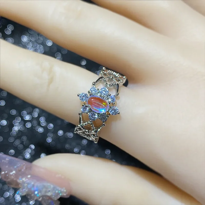 MDL مويسانيتي نمط اليابانية خمر تصميم خاتم الإناث مطلية بالذهب مايكرو مجموعة Moonstone الدانتيل المتخصصة Ins حلقة يومية