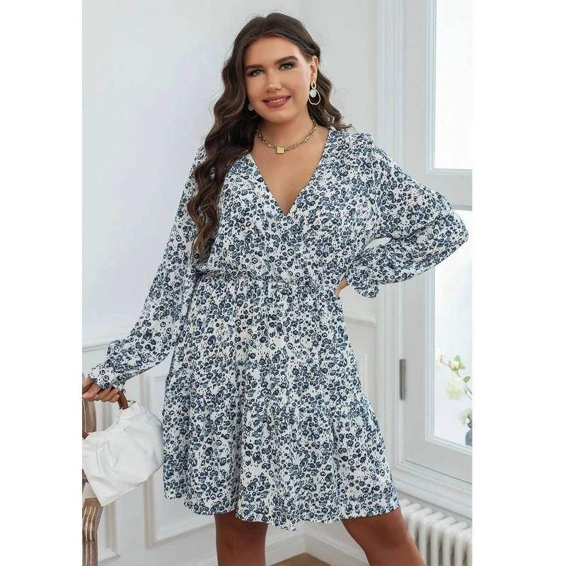 Q22D Women Elegant Dress Summer V-neck Floral Print Dress Midi a Line V Neck Party Dresses Ladies Wedding Photoshoot