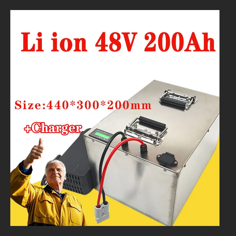 

литий-ионный с водонепроницаемым литий-ионным аккумулятором 48 В, 200 Ач, 120 А BMS для скутера, велосипеда, электромобиля 7000 Вт, инвертор, накопитель солнечной энергии + зарядка 15 А