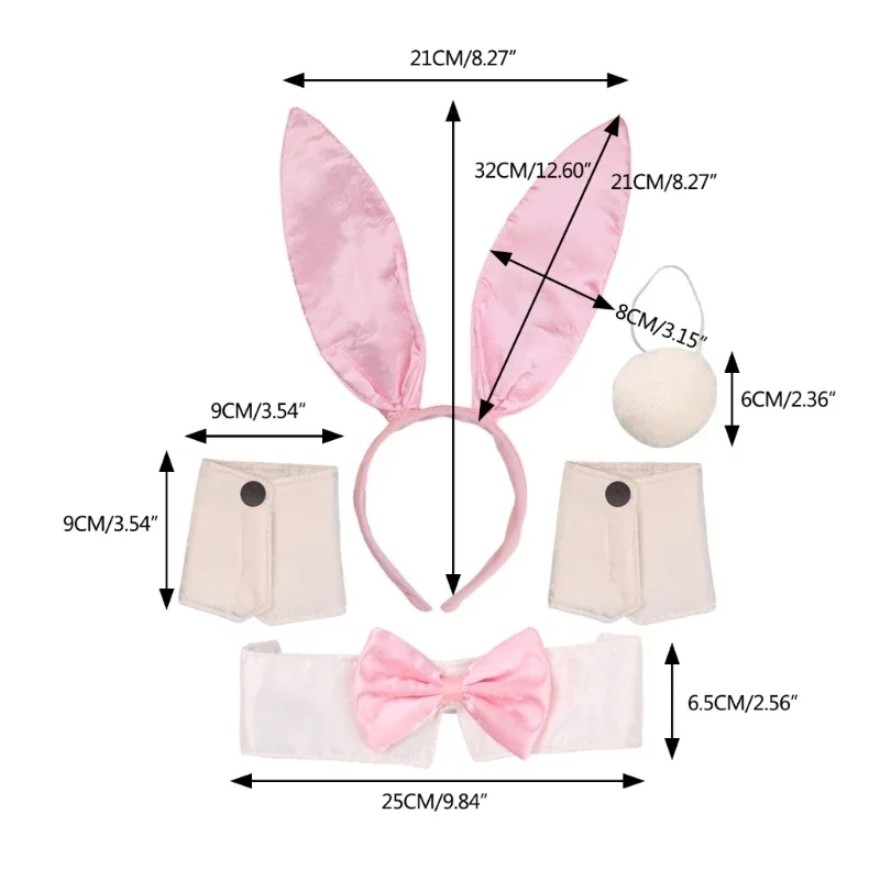 4Pcs/Set Women Sexy Rabbit Cotume Accessories Halloween Cosplay Props Bunny Girl Hair Hoop Bow Tie for Nightclub Party