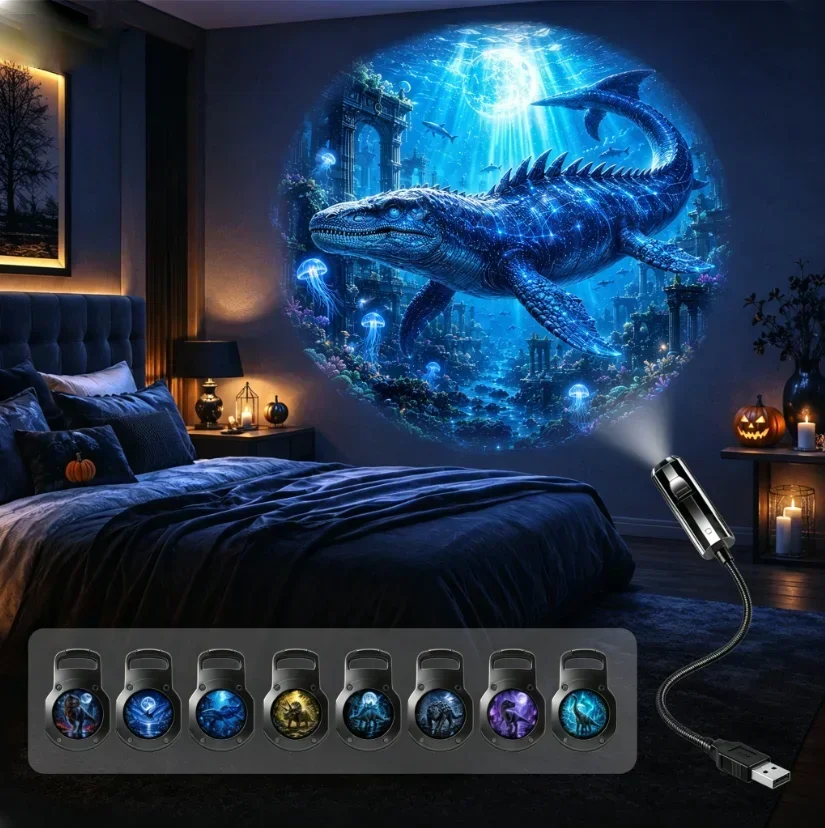 Fantasy-Dinosaurier-Projektorlicht, USB-betriebenes Mondlicht, Jurassic-Galaxie-Ambient-Nachtlicht, geeignet für Schlafzimmerdekoration – Detail 2