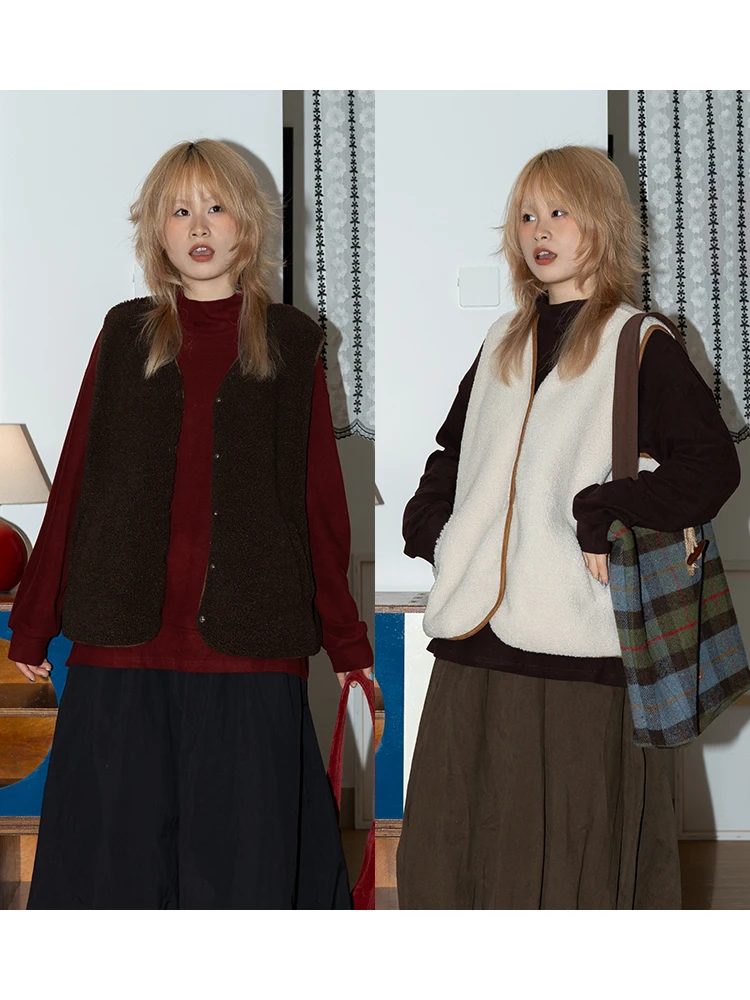

Универсальная многослойная жилетка из овечьей шерсти с одной пуговицей, в стиле ретро, японский стиль, на каждый день, ветрозащитная, из полиэфирного волокна