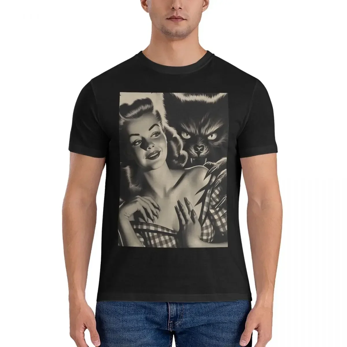 Horror Pin-Up T Shirts Men's Cotton Vintage T-Shirt Round Neck The Return Of Vampur Tees Short Sleeve Clothing Gift Idea