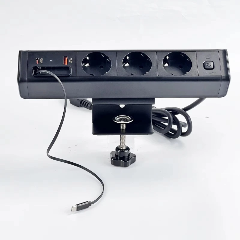 

Multifunction USB A + C Fast Charger for Industrial Conference Retractable Charging Cable Desktop Clip Socket Power Board