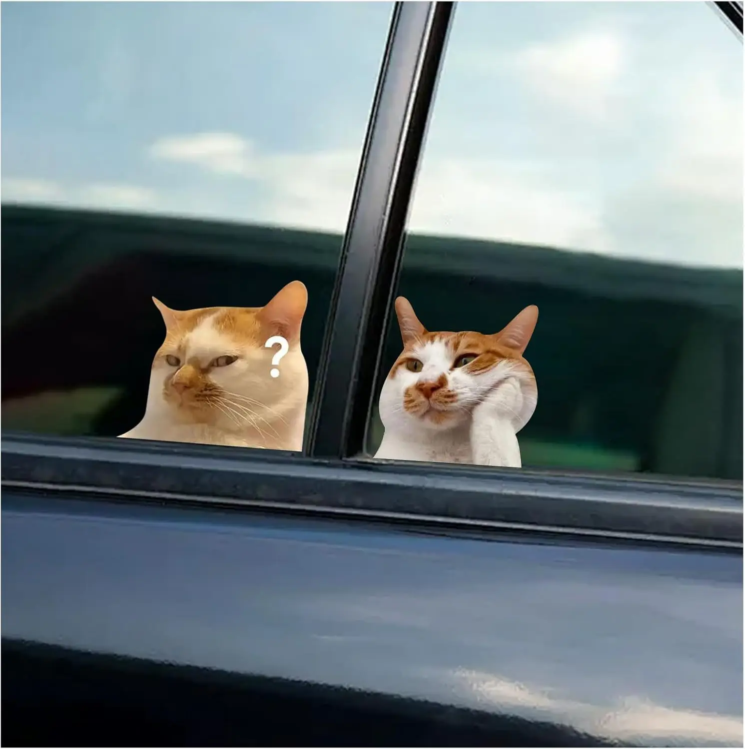 قطعتان من شارات Car Cat Meme، ملصق ممتص للصدمات من الفينيل المضحك لأبواب ونوافذ السيارة والشاحنات، ديكور سيارات لطيف للسيارات #1