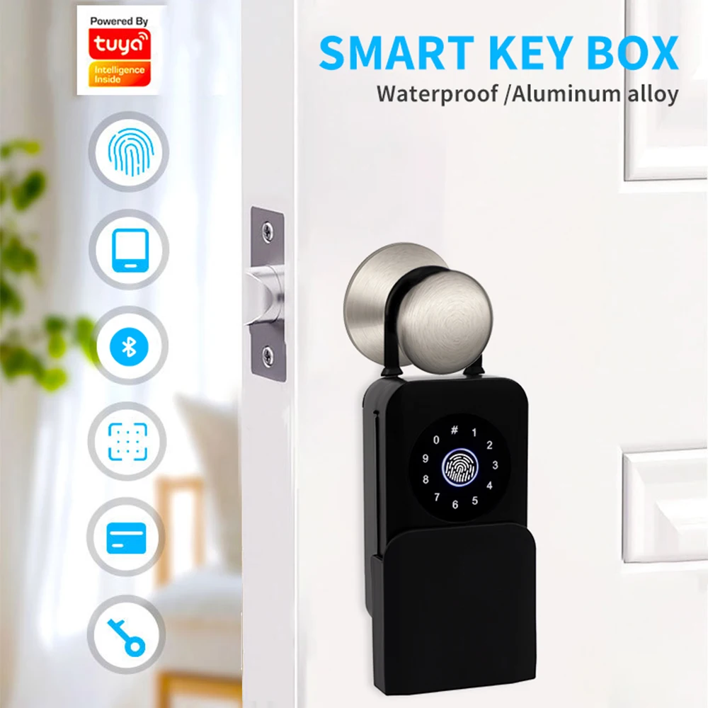 Smart Key Lock Box, Bluetooth Fingerprint Lock Box with Tuya APP Control, Fingerprint Recognize & Multiple Code Types