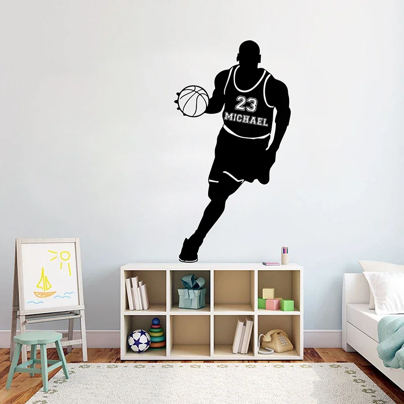 Custom Basketball Personalised Name and number Wall sticker Basketetball player vinyl Decal removeable Kids Room Home Decor G846