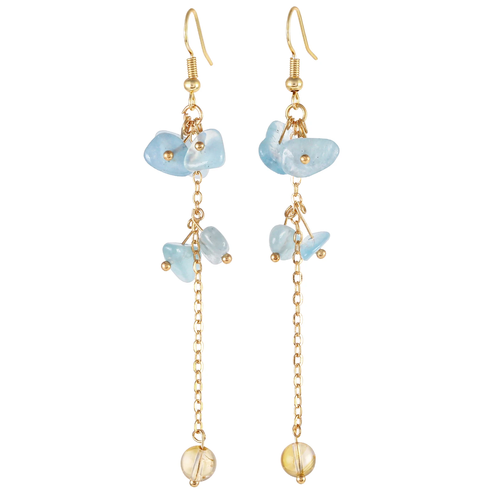 

TUMBEELLUWA Healing Aquamarine Tumbled Stone Drop Earring Long Chain Dangle Earrings For Women