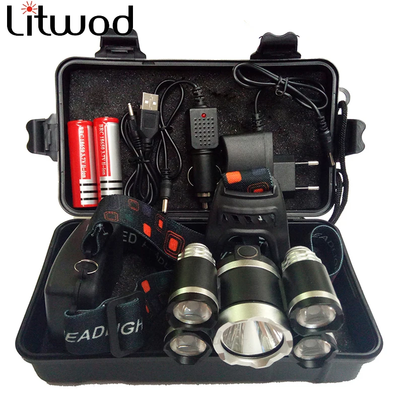 Litwod Led Headlamp Fishing Rechargeable Headlight T6 Rechargeable Torch Hunting Head Lamp Camping Flashlight For 18650 battery