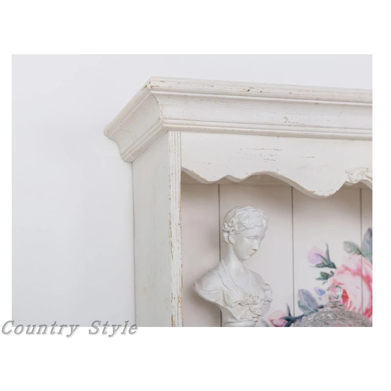 2 Tier Vintage Retro Handcrafted French Country White Rose Printing Wooden Wall Decor Display Organizer Shelf