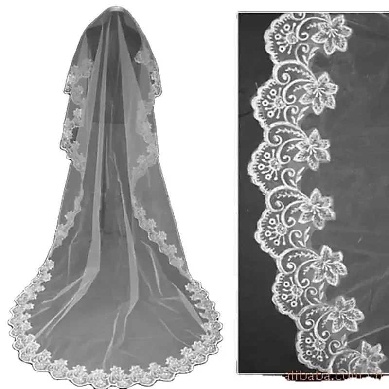 Romantic Long Wedding Veil 3 M One Layer Lace Tulle Bridal Veils Woman Party accessories