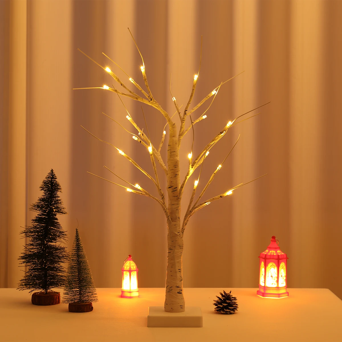 Christmas Birch Tree Lights Merry Christmas Party Decorations 2024 For Home Happy New Year Supplies Desktop Branch Tree LED Lamp