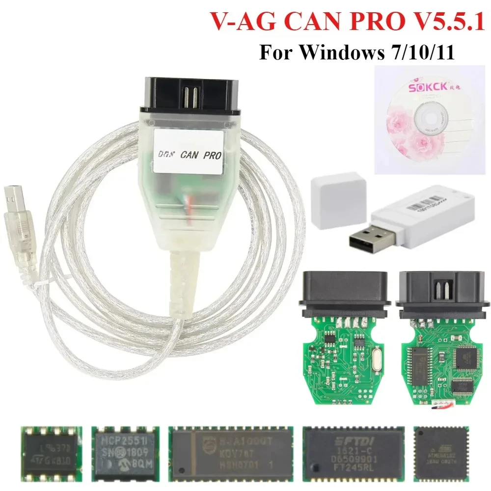 FOVAG CAN PRO 2020 V5.5.1 مع دونغل مع رقاقة FTDI FT245RL VCP Obd2 واجهة تشخيص كابل USB دعم يمكن حافلة UDS K Line