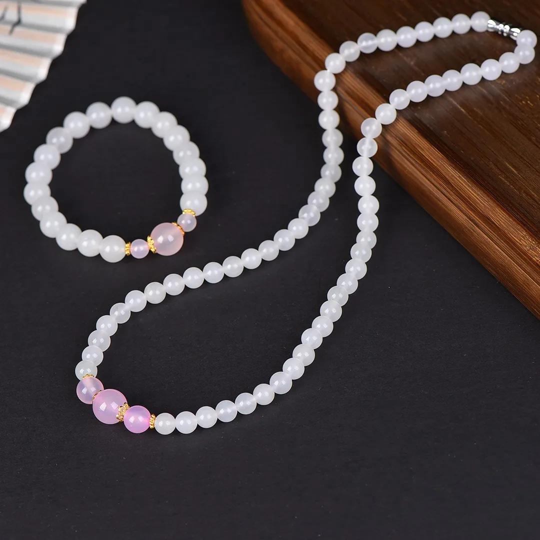 Treasure natural stone Tianshan jade necklace feminine temperament round bead jade necklace jade pendant  necklaces Jewelry Set