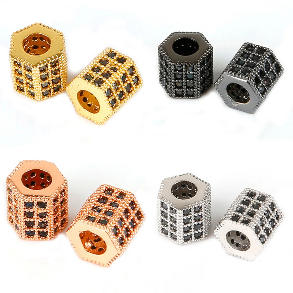 

5Pcs Zircon Embedded Cylinder Beads Black Sturdy Bracelet Necklace Supplies for Handmade Jewelry Making Loose Beads Kit