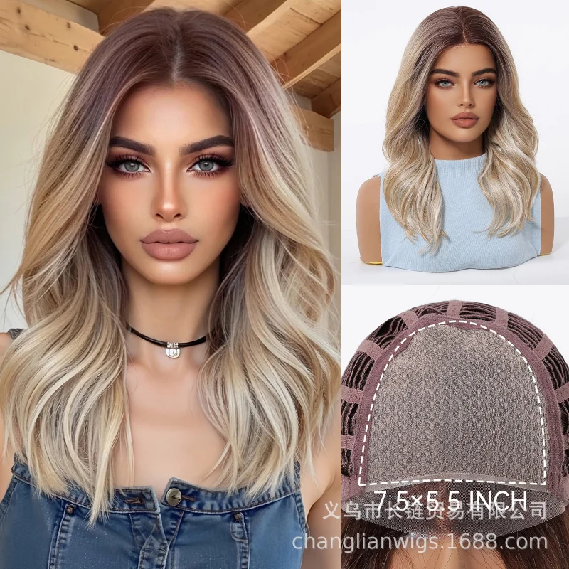 European American multi-color short wigs, natural and breathable, summer fashion, heat-resistant, with free parting
