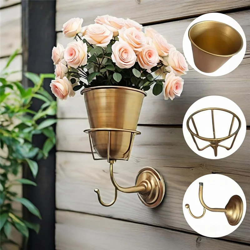 مزهرية حائط A26F مع زارع حائط حديدي يتميز بخطاف متعدد الاستخدامات وحامل نباتات داخلي/خارجي مناسب للتدفق الحي أو الاصطناعي #3