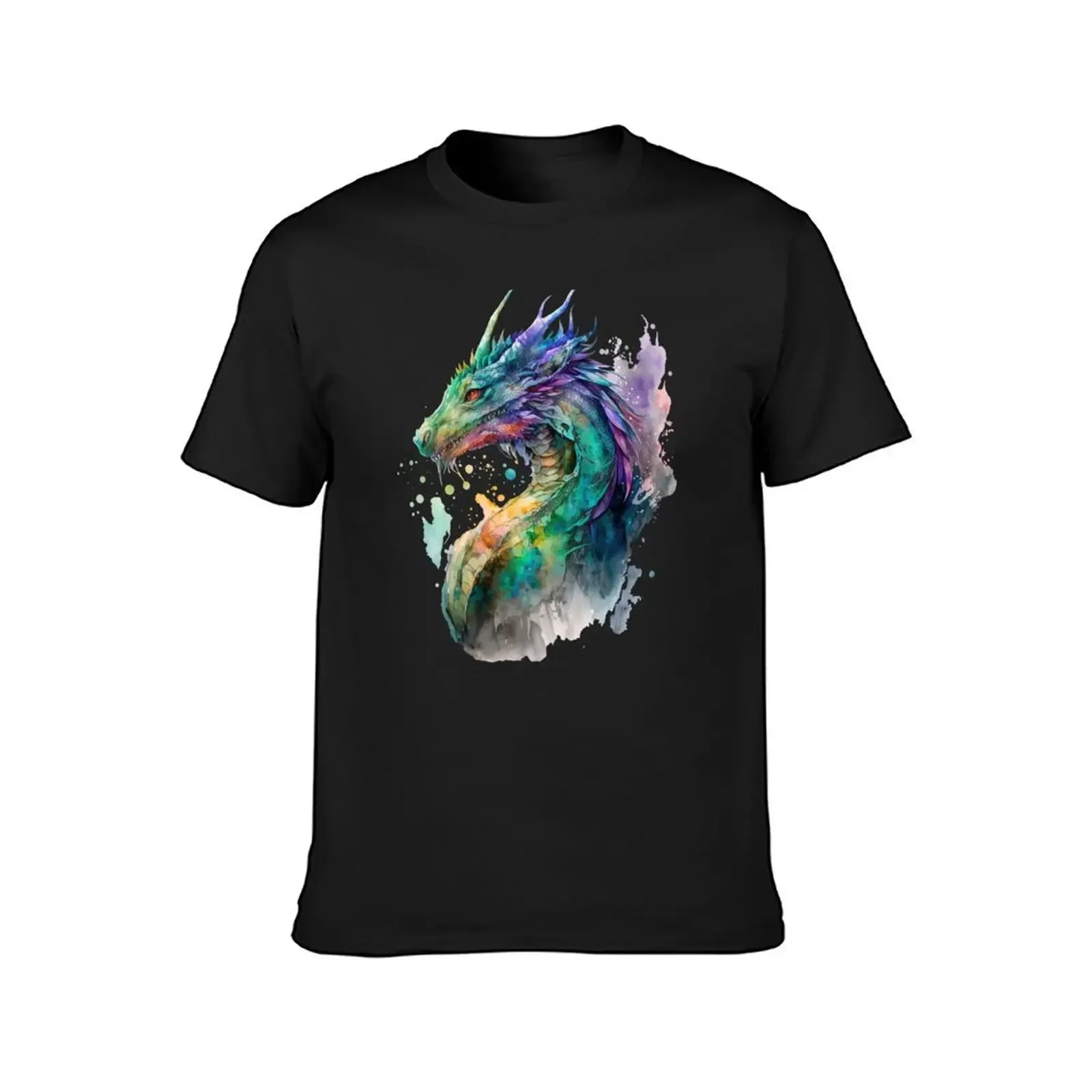 Colorful Fantasy Dragon in Watercolor T-Shirt summer top anime stuff boys animal print graphic t shirts men workout shirt